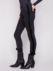 Stretch Denim with Velvet Bow Trim