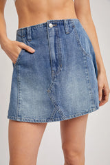 Washed A-Line Denim Mini Skirt
