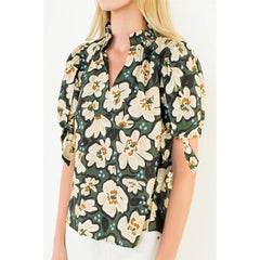 Floral Top with Bow Tie Sleeve