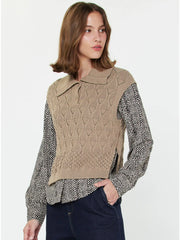 Zebra Printed Woven Combo Sweater