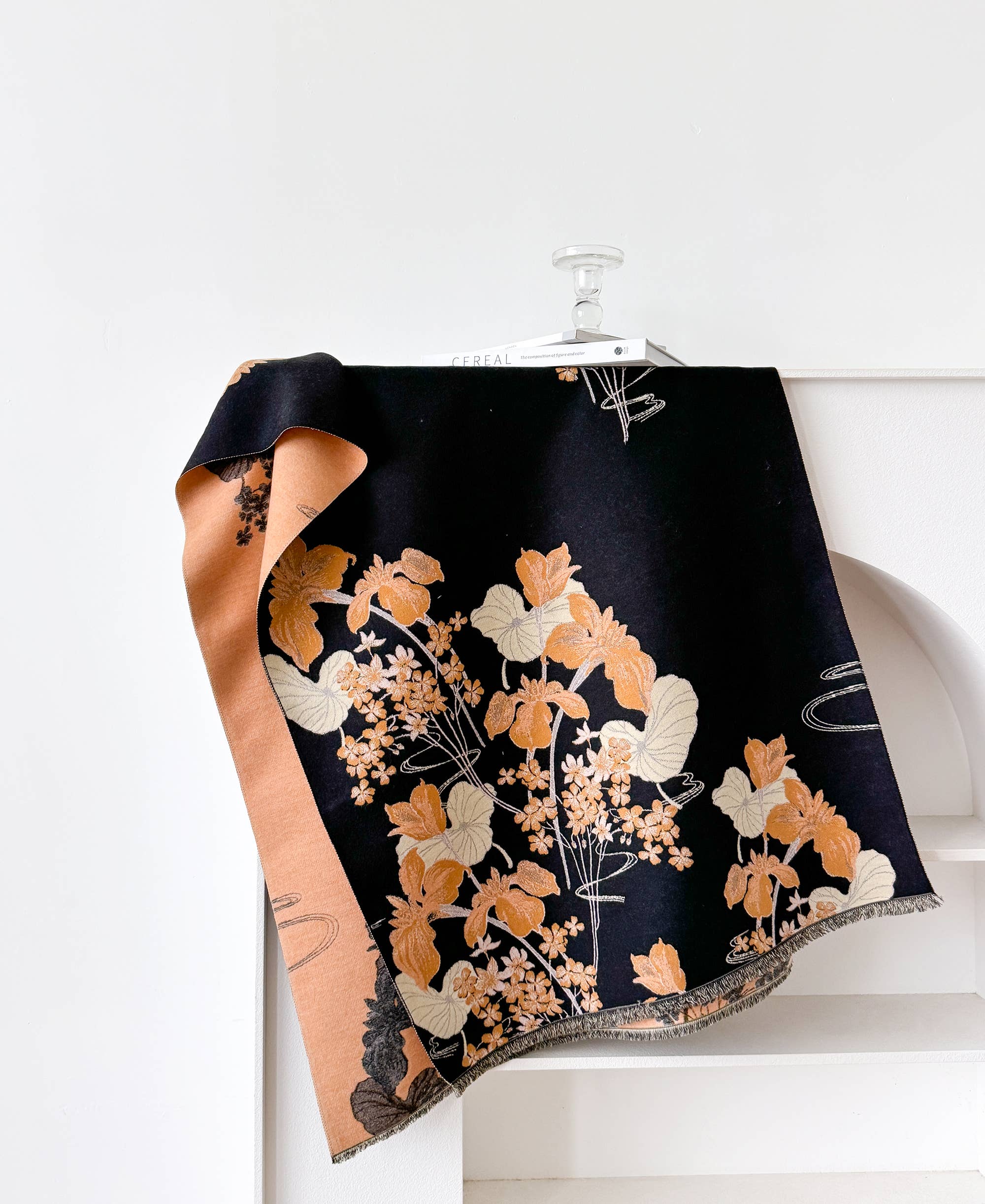 Black / Camel Flower Garden Reversible Wrap