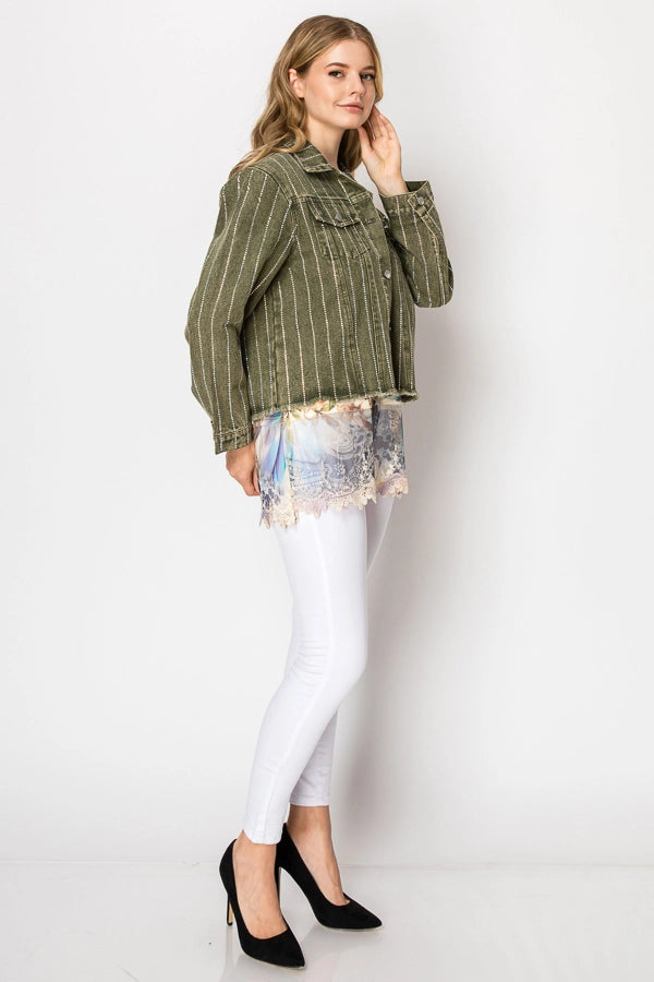 Denim Jacket with Sparkle Stripe Designs