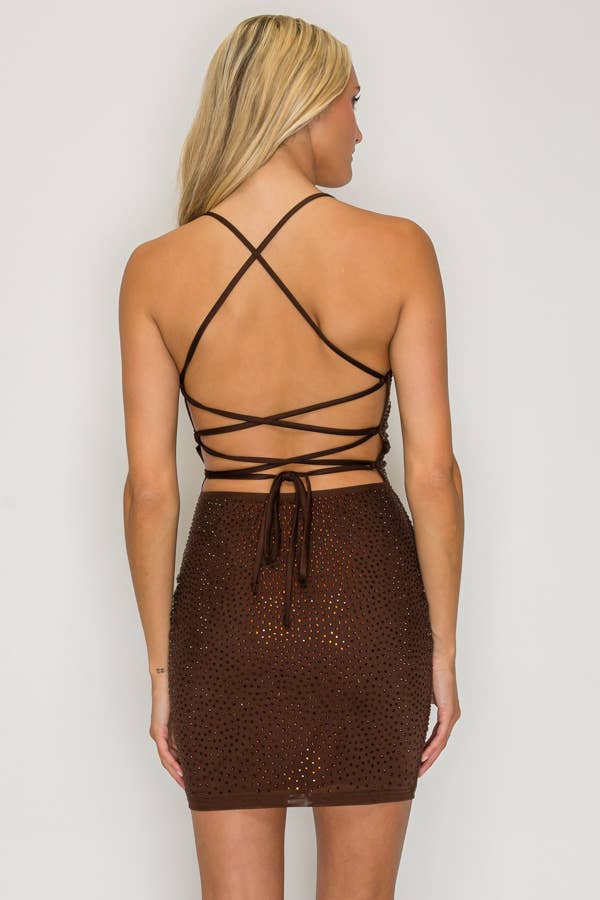 Rhinestone V-neck Dress