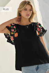 Embroidered Flutter Sleeve Top
