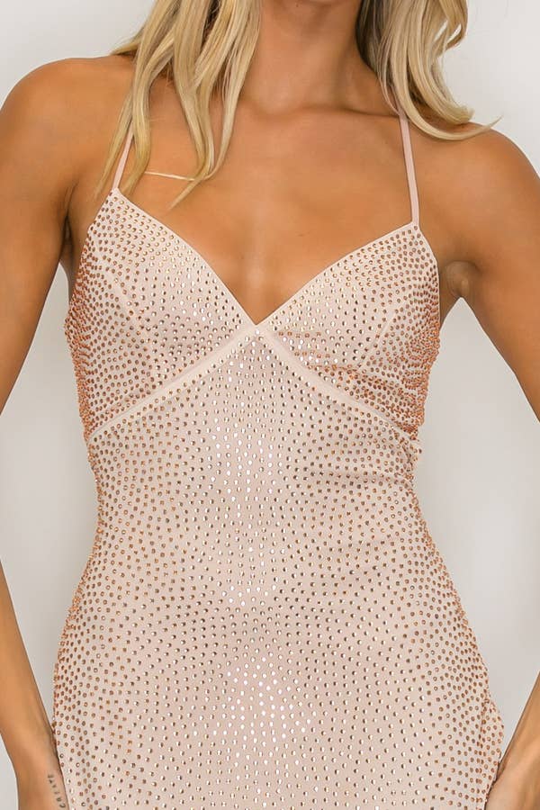Rhinestone V-neck Dress
