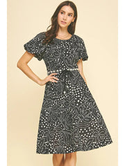 Floral Midi Dress with Seashell Belt
