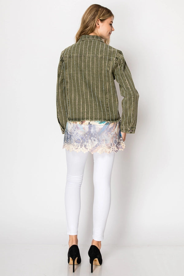 Denim Jacket with Sparkle Stripe Designs