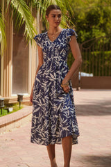 Abstract Floral Tired Midi Dress