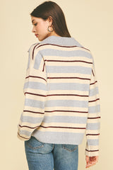 Striped Vneck Knit Sweater