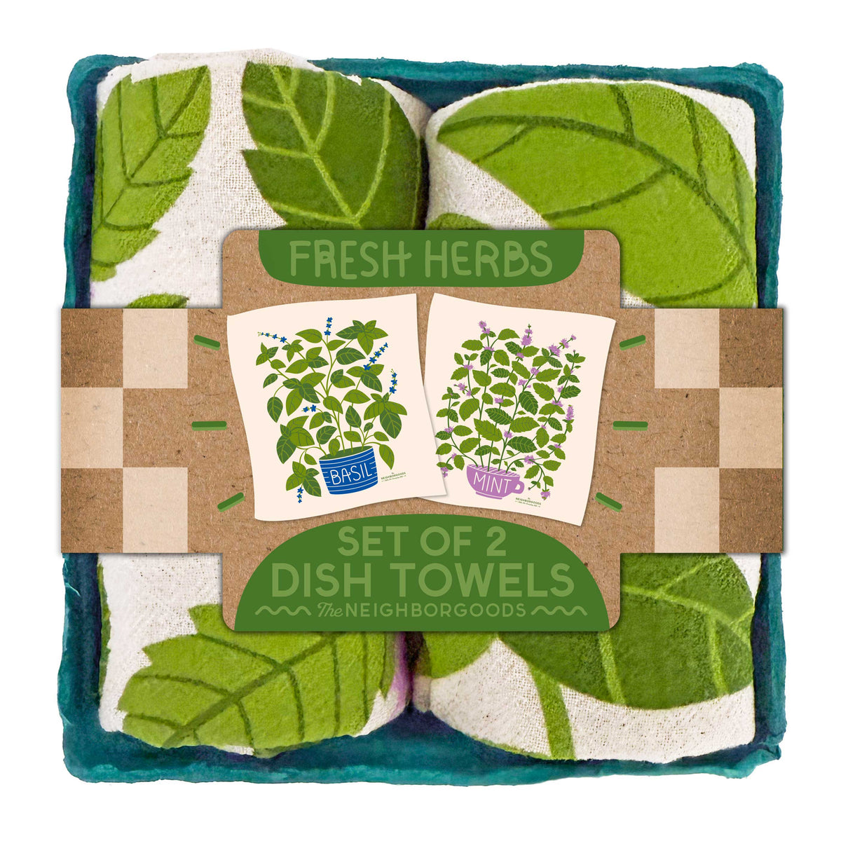 Fresh Herbs (Basil, Mint) Tea Towel Set