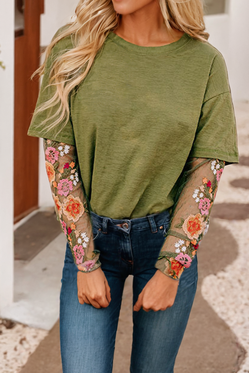 Floral Mesh Sleeve Top