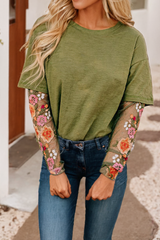 Floral Mesh Sleeve Top