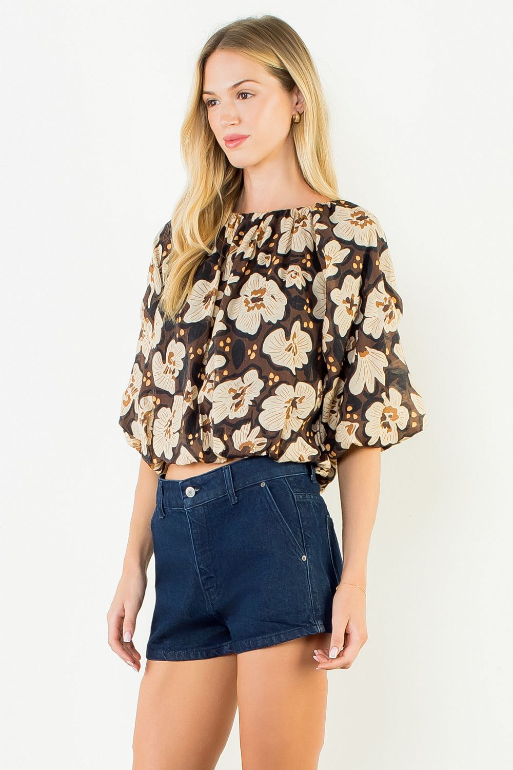 Floral Cinched Waist Top