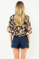 Floral Cinched Waist Top