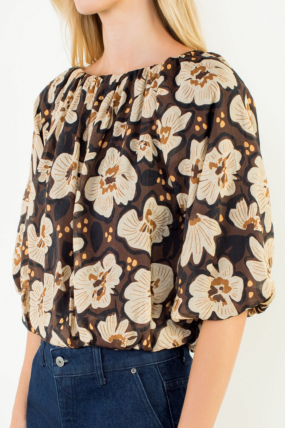 Floral Cinched Waist Top