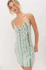 Cowl Neck Sequins Mini Dress