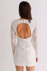 Le Lis Long Sleeve Sheer Lace Open Back Mini Dress