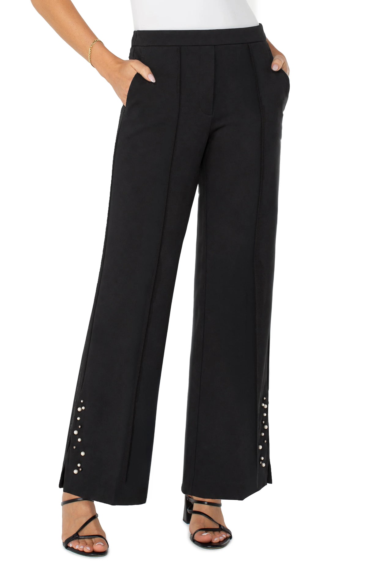 Kayla Wide Leg Pull-on Trouser W/ Pearls