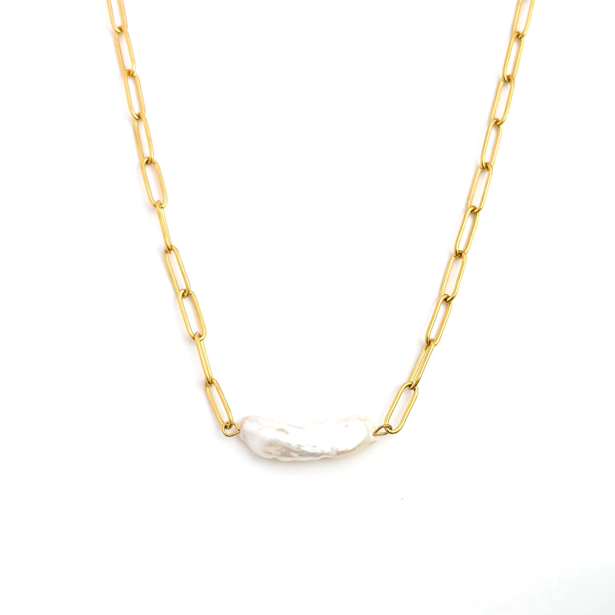 Pearl Nugget Paperclip Necklace