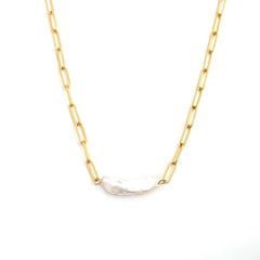 Pearl Nugget Paperclip Necklace