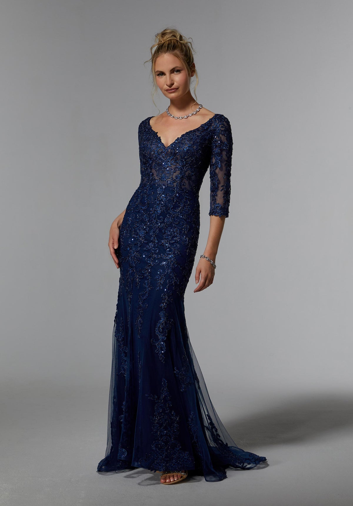 Morilee 72940 Frosted Metallic Lace Sheath