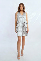 Sleeveless Satin Large Ruffle Dress