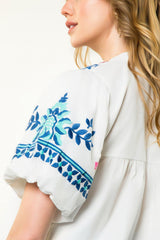Puff Sleeve Embroidered Top