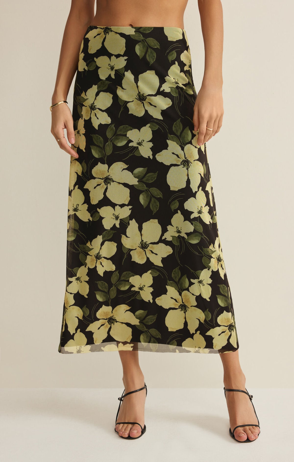 Eda Ren Floral Mesh Midi Skirt