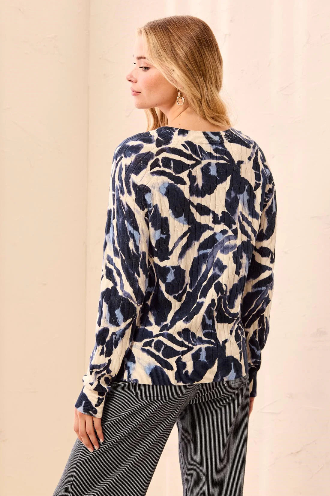 Long Sleeve Printed Cable Sweater
