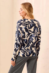 Long Sleeve Printed Cable Sweater