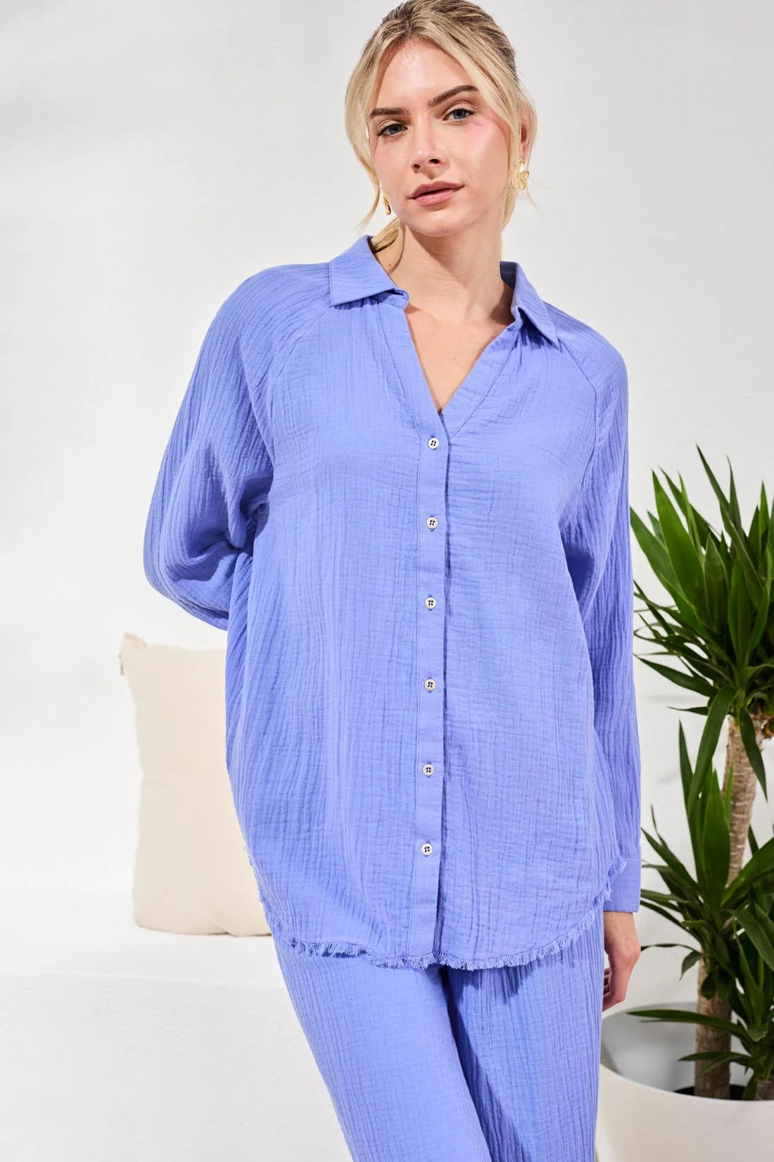 Gauze Button Front Top