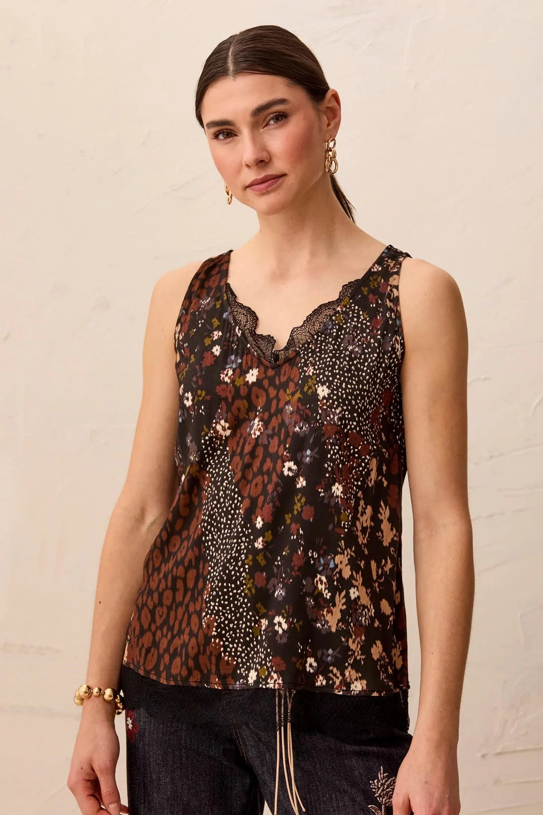 Satin Vneck Cami Lace Trim