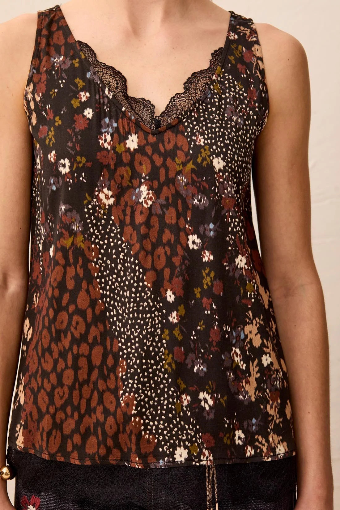 Satin Vneck Cami Lace Trim