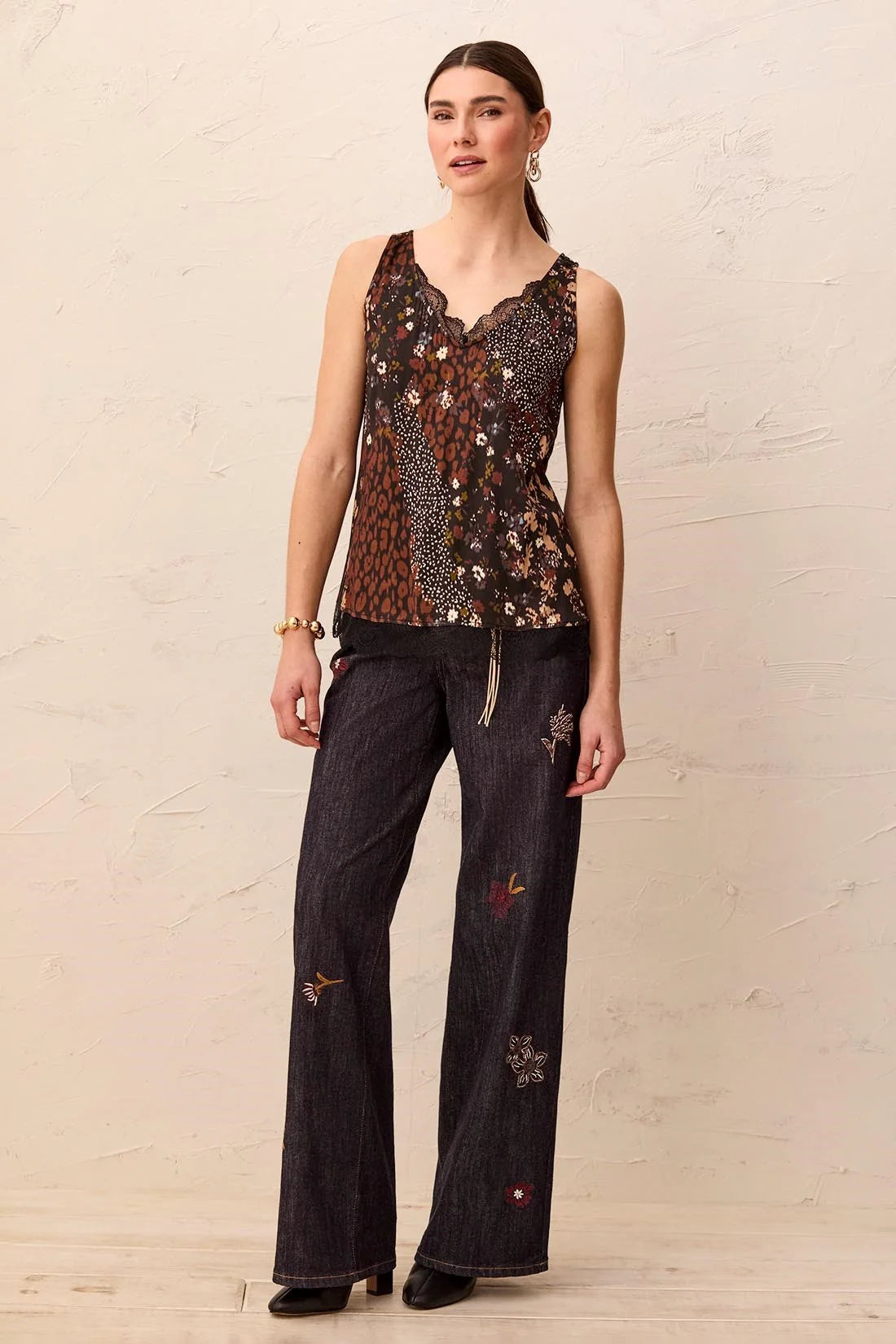 Satin Vneck Cami Lace Trim