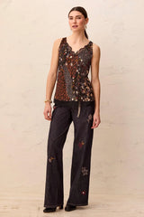 Satin Vneck Cami Lace Trim
