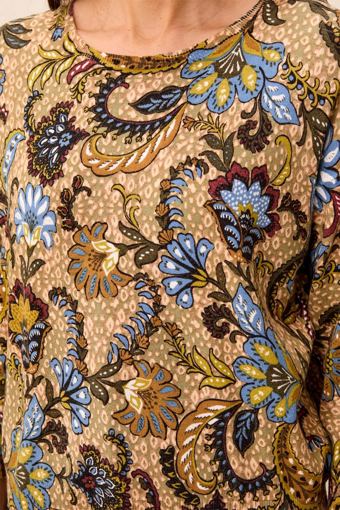 3/4 Sleeve Paisley Sweater