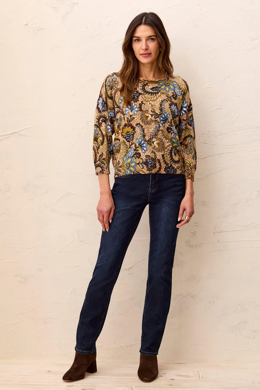 3/4 Sleeve Paisley Sweater