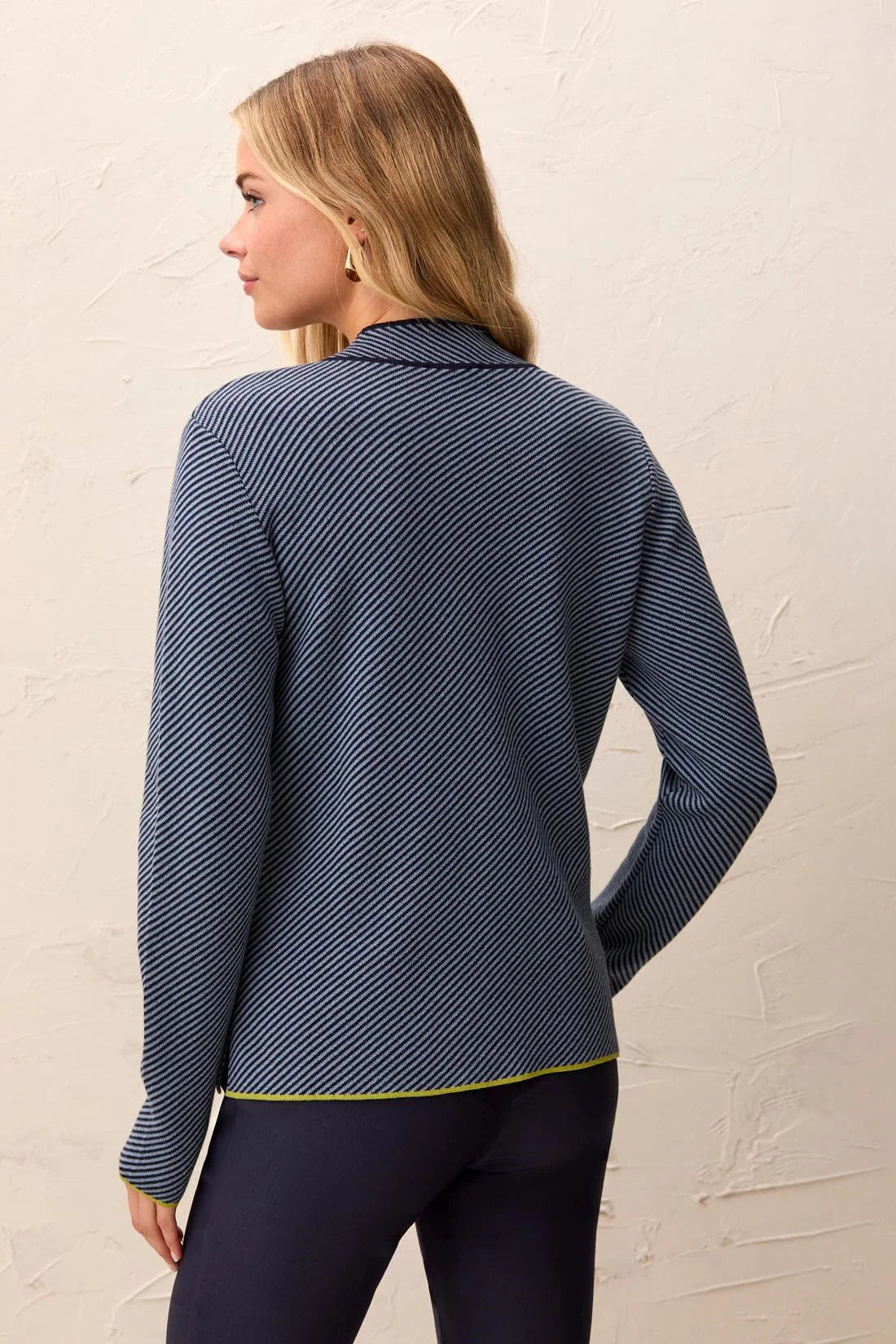 Diagonal Stripe Split Neck Sweater
