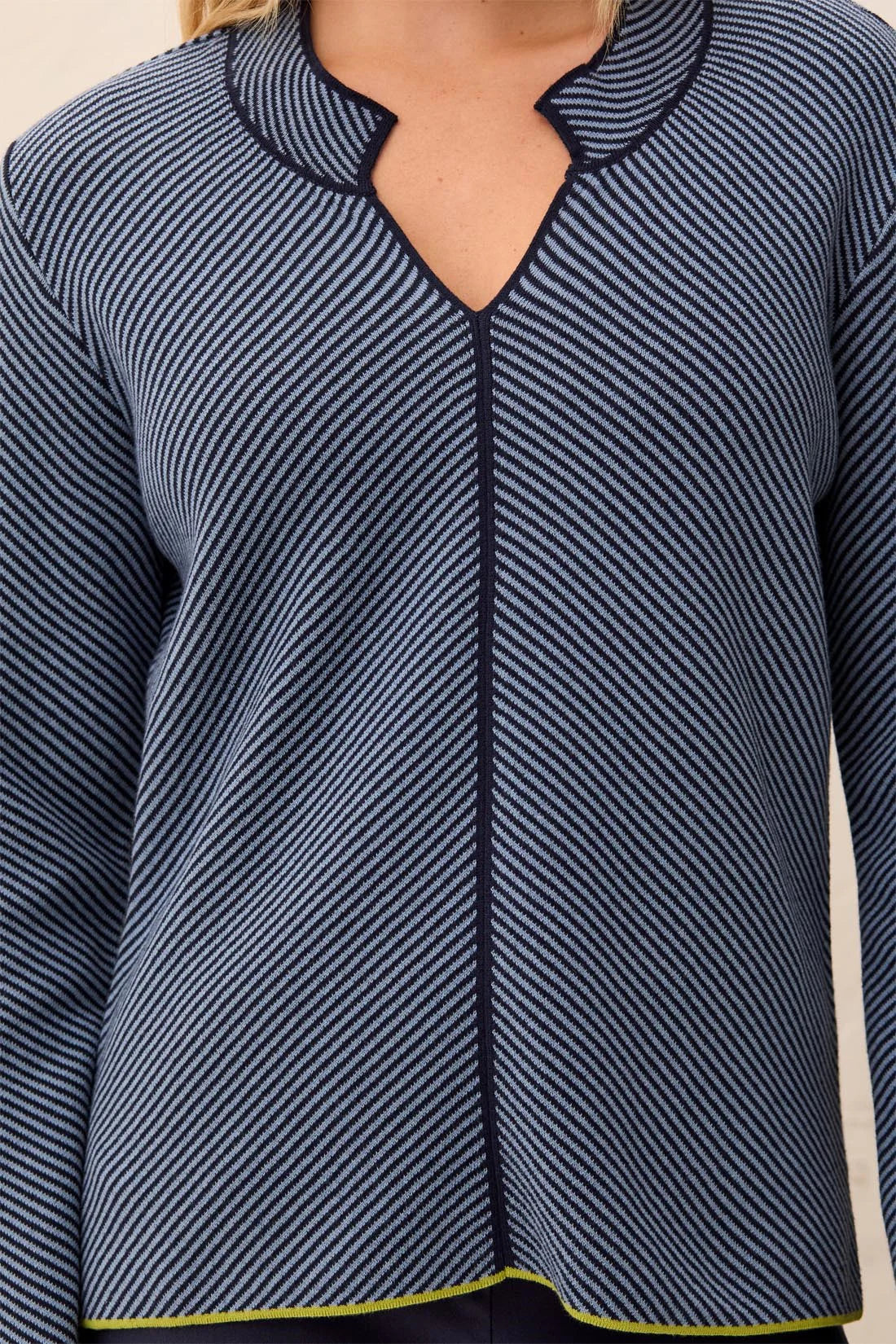 Diagonal Stripe Split Neck Sweater