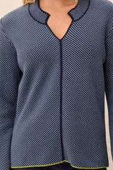 Diagonal Stripe Split Neck Sweater