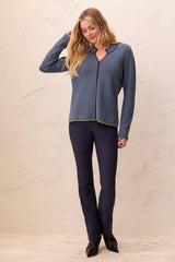 Diagonal Stripe Split Neck Sweater