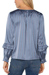 Long Sleeve Woven Blouse W/ Ruffles