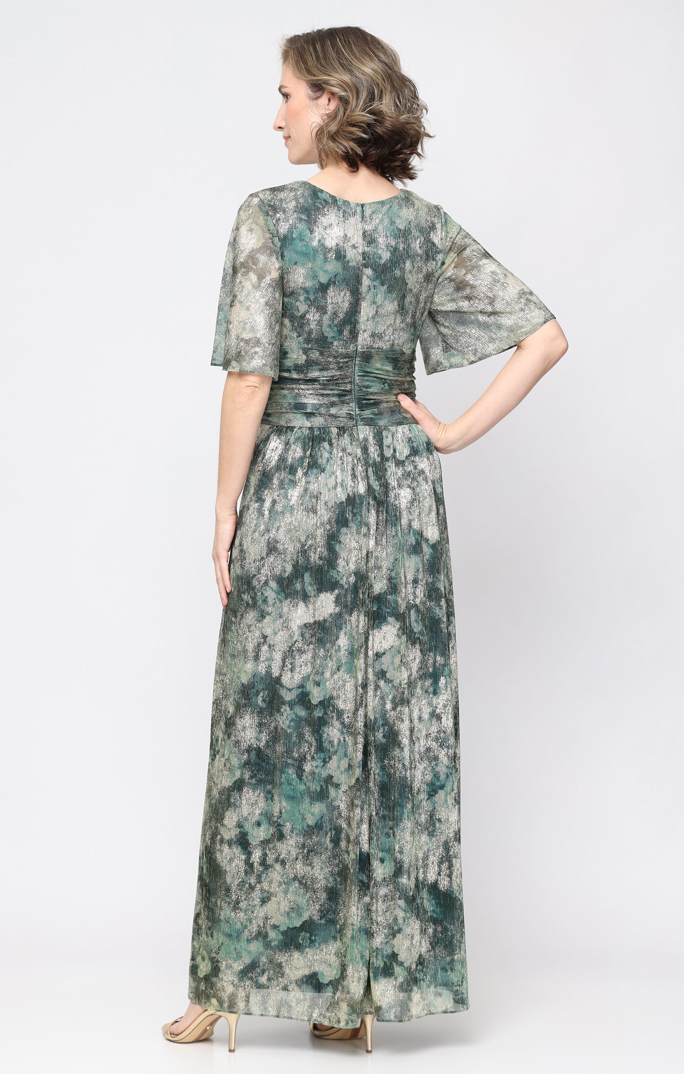 Ruched Waist Flutter Sleeve Dress