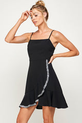 Sleeveless Silver Sequins Ruffle Dress