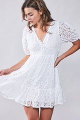 Lace V Neck Mini Dress