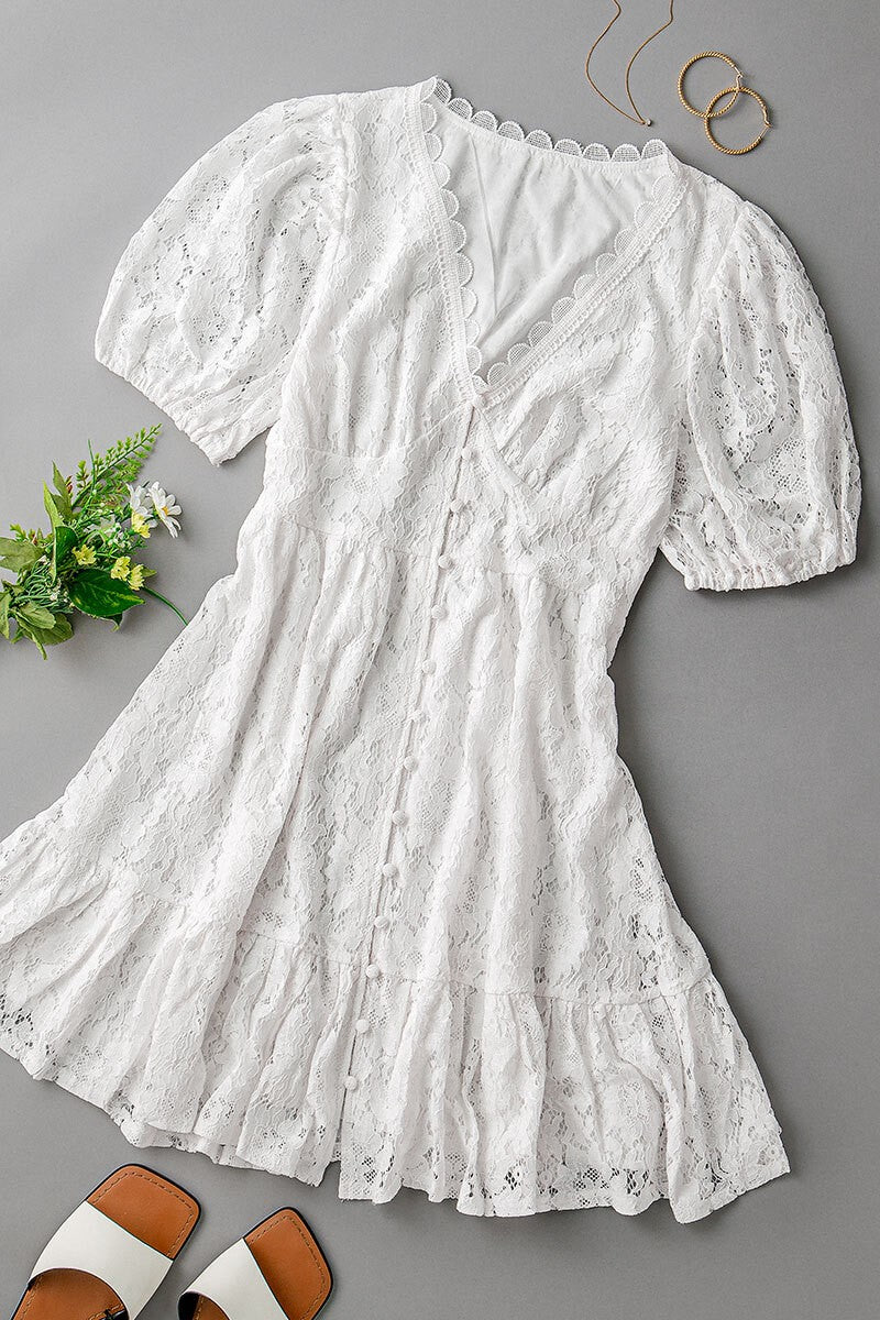 Lace V Neck Mini Dress