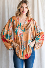 Floral Bubble Sleeve Blouse