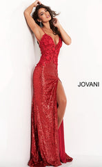 Jovani Floral Applique Fitted Gown