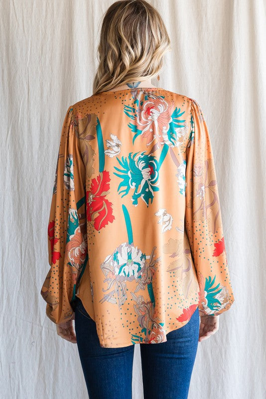Floral Bubble Sleeve Blouse